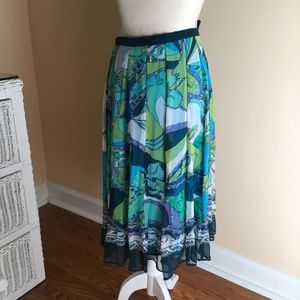 Blue, green and purple print bead embellished silt skirt.